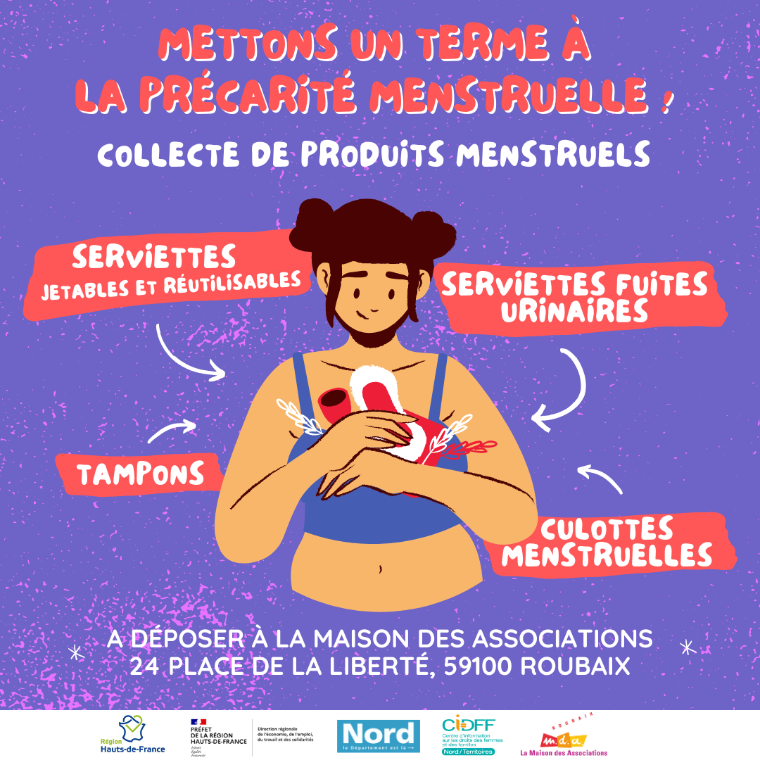 Affiche collecte dons produits menstruels roubaix